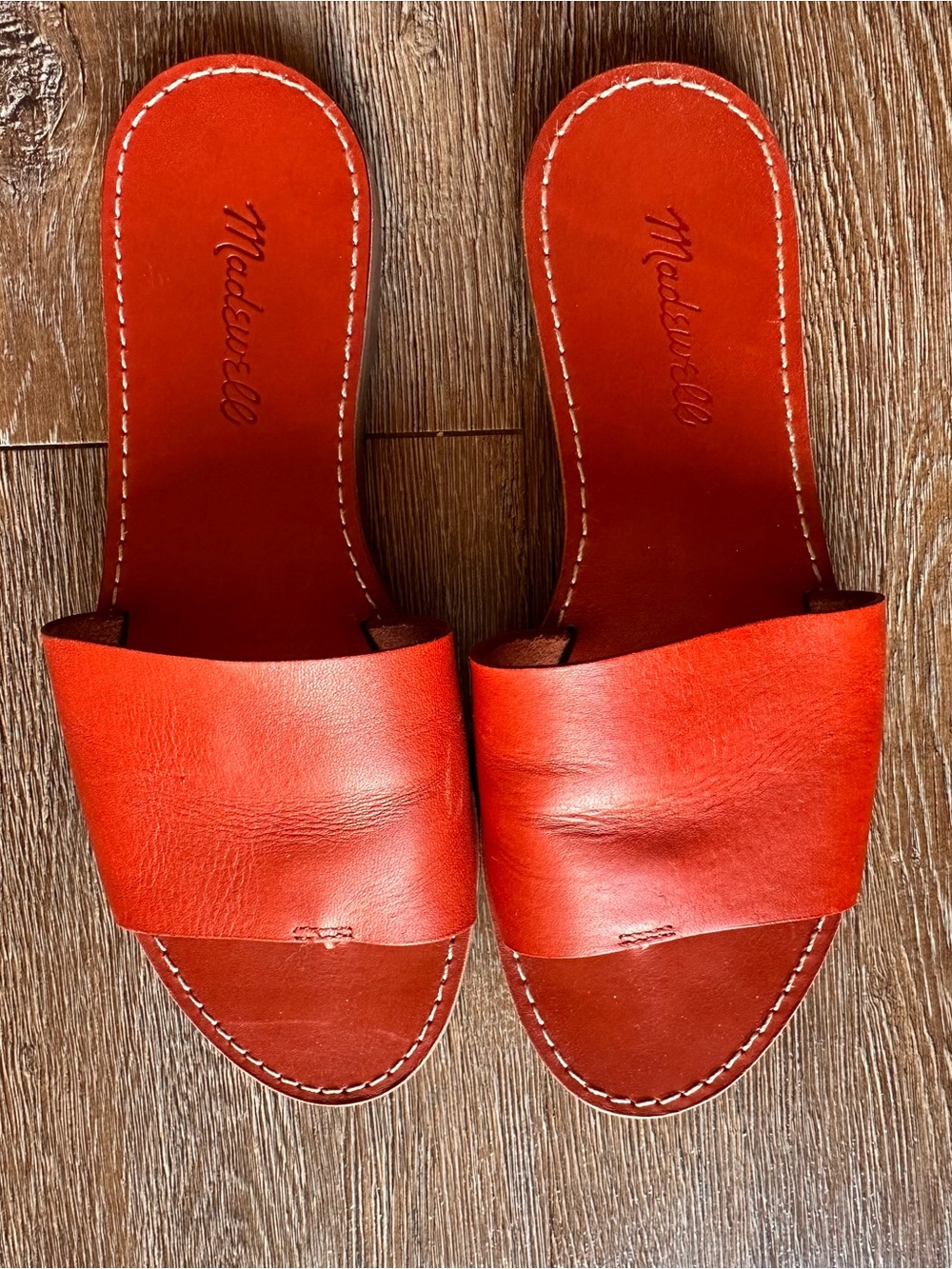Madewell Red Leather Slide Sandals